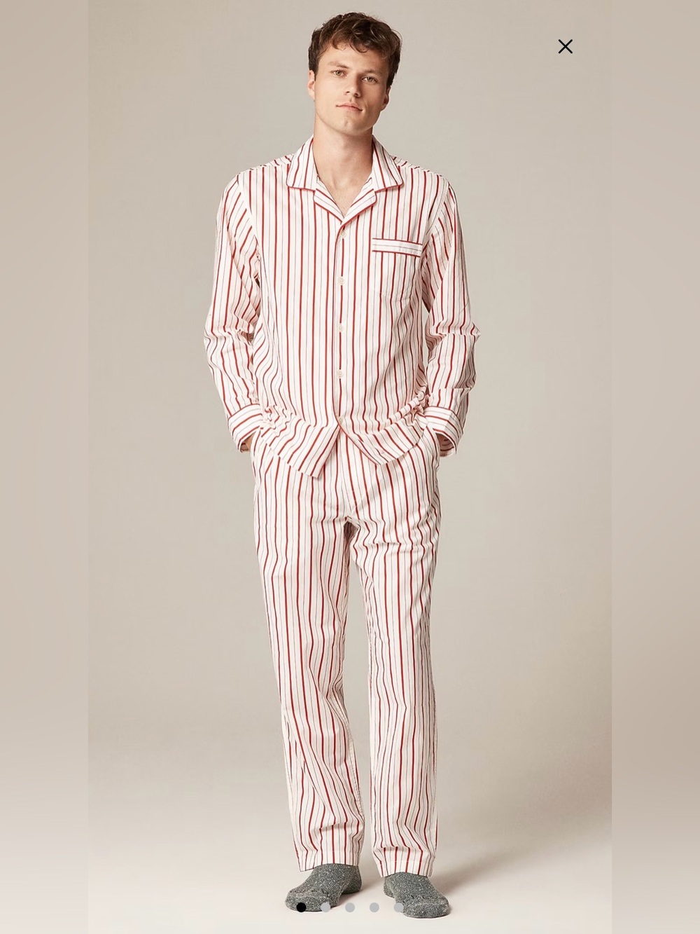 MENS Medium J. Crew Red and White Striped Cotton Pajama Set
